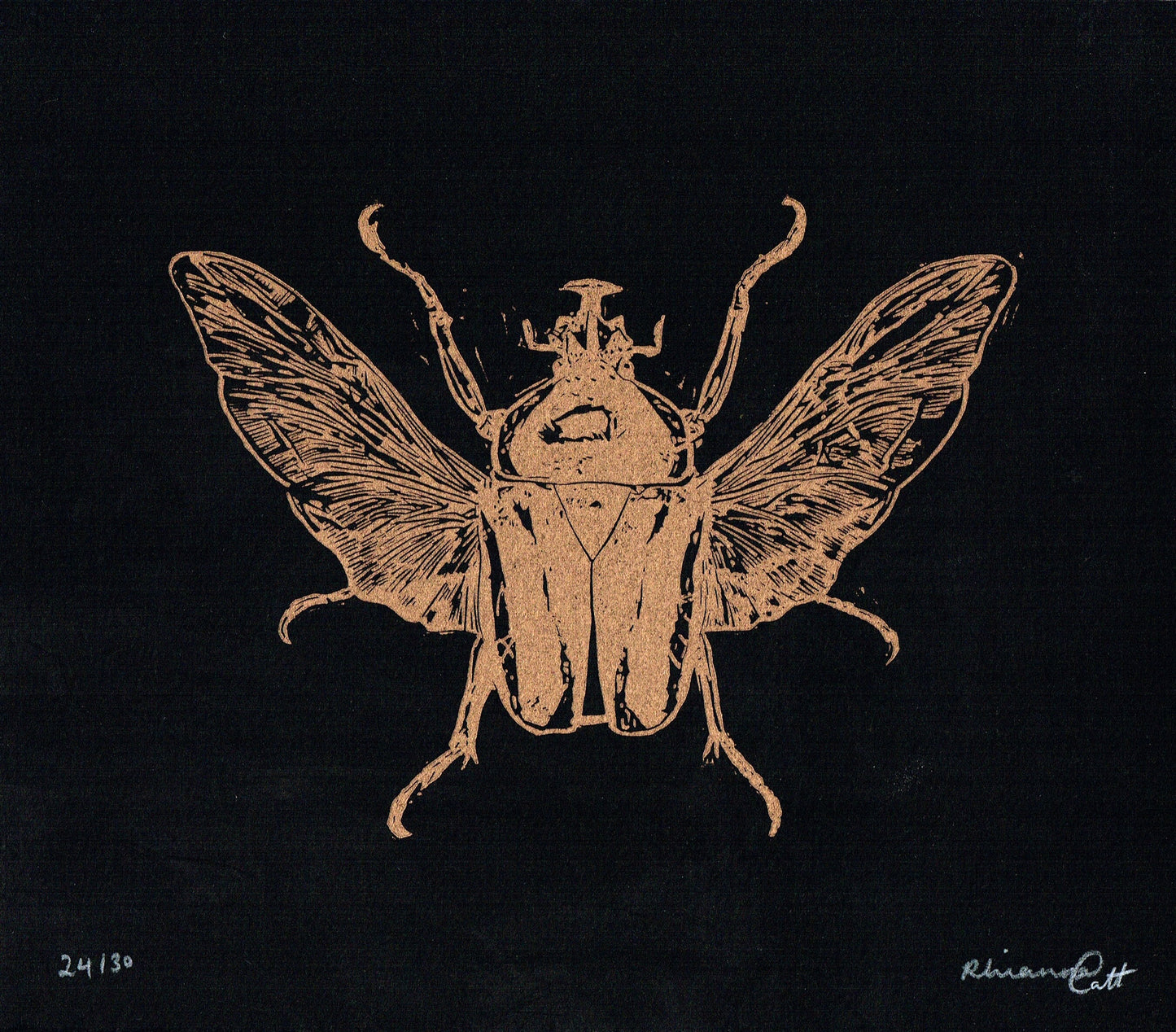 Golden Scarab – Limited Edition Linocut Print